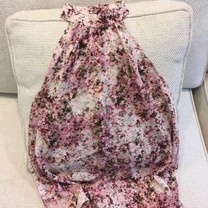 June & Hudson High-Neck Pink Floral Blouse, XS